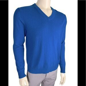 Bright Beautiful Blue Men's V-Neck L/S Cashmere Sweater by Ai New York Size M
